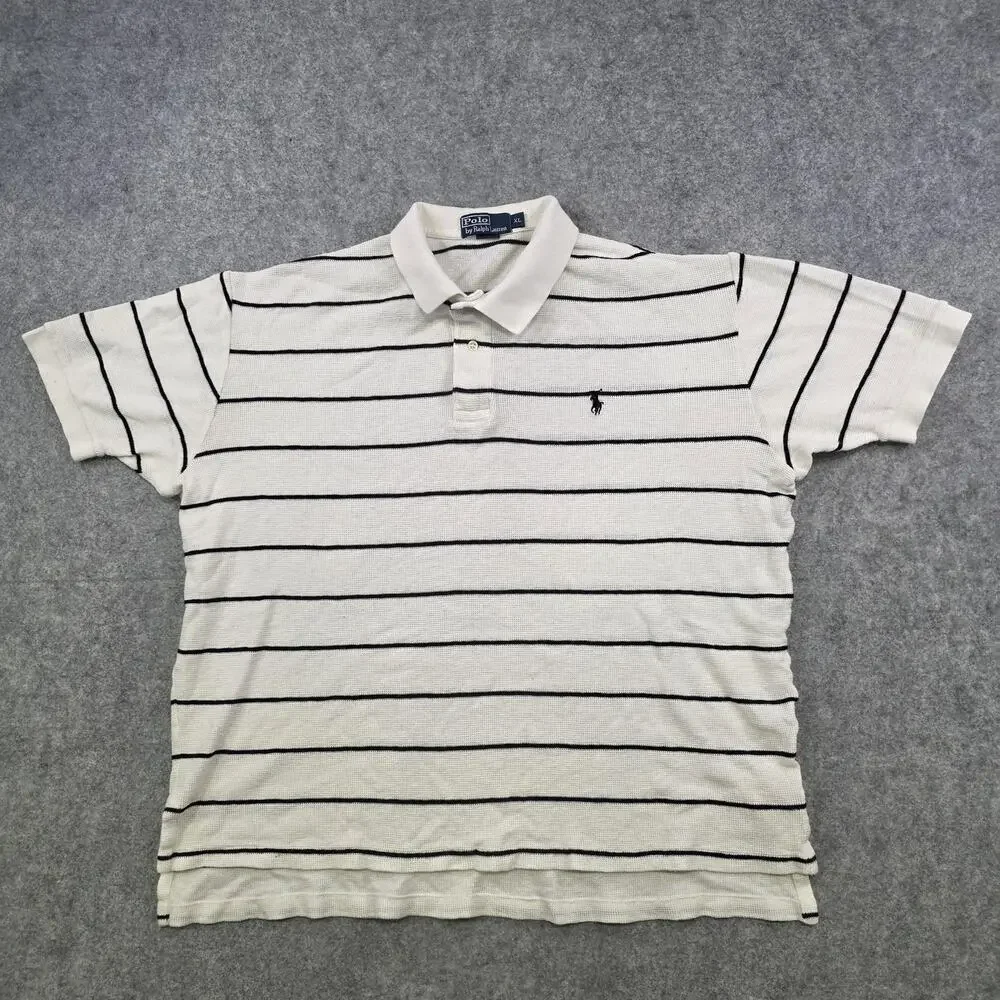Polo Ralph Lauren T Shirt Mens XL White Striped Cotton Short Sleeve Pony‎ Logo